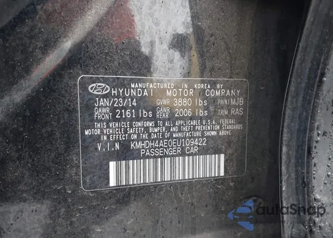 2014 Hyundai Elantra Se из США, поврежденный, VIN KMHDH4AE0EU109422